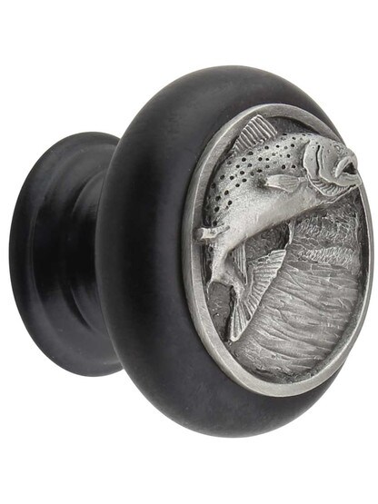 Leaping Trout Wood Knob in Dk Walnut/Ant Pewter.